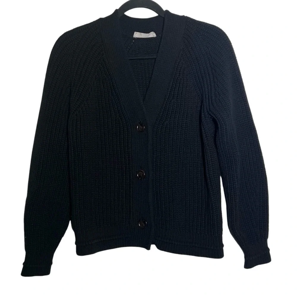 Everlane Black The Texture Cotton Chunky Rib Knit Cardigan Small - Picture 1 of 8